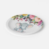 フローラガールエレファントベビーシャワーピンク紙プレート ペーパープレート (アングル)