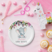 フローラガールエレファントベビーシャワーピンク ペーパープレート (パーティー)