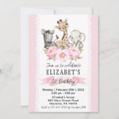 フローラガールサファリベビーアニマルズ誕生日 招待状 (正面)