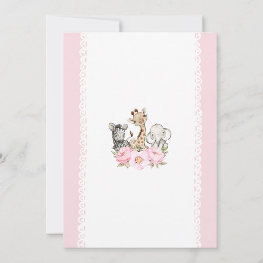 フローラガールサファリベビーアニマルズ誕生日 招待状 (裏面)