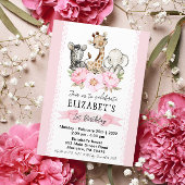 フローラガールサファリベビーアニマルズ誕生日 招待状