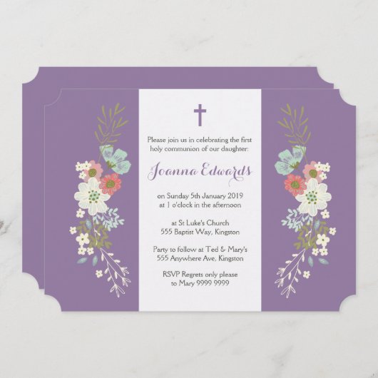 フローラガールズドーターファーストパーソナライズされたコミューン 招待状 (正面/裏面)