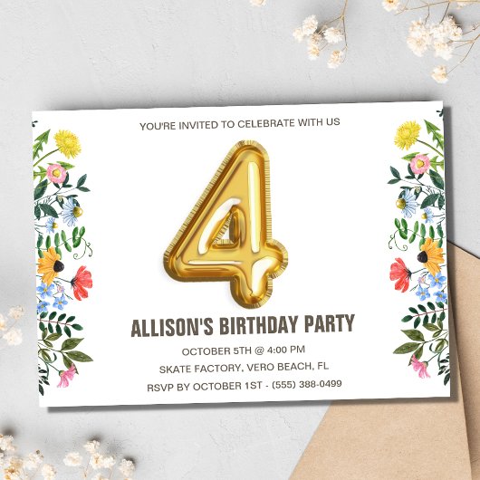 フローラガールチャイルド4thバルーンバースデーパーティー 招待状