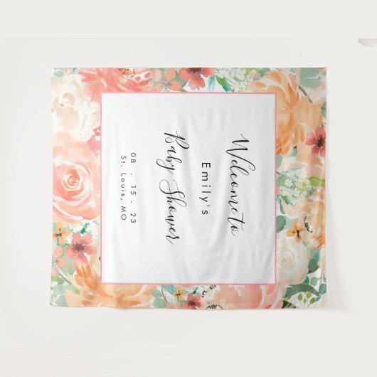 フローラガールベビーシャワー写真ブース背景 タペストリー (正面(横))