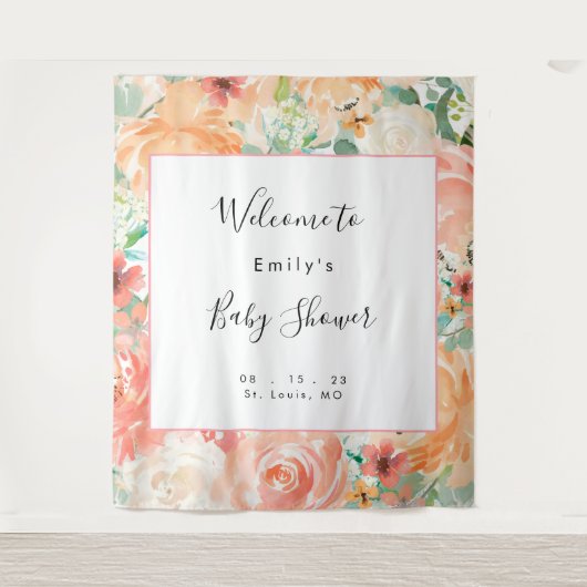 フローラガールベビーシャワー写真ブース背景 タペストリー (正面)