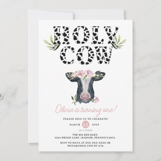 フローラガールホーリーカウファースト誕生日 招待状 (正面)