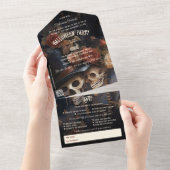 フローラキスをするスケルトン大人のハロウィーン オールインワン招待状 (貼ってはがせる)