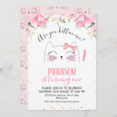 フローラキッテン顔アザユアの子猫ミー誕生日 招待状 (正面/裏面)