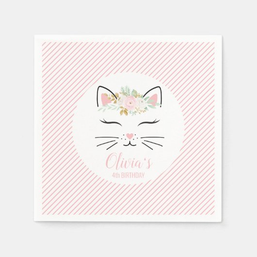 フローラキットンバースデーパーティーナプキンス子猫顔 スタンダードカクテルナプキン (正面)