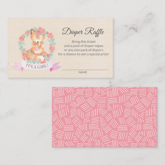 フローラキツネベビーシャワーおむつラッフルチケット 名刺 (正面/裏面)