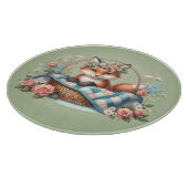 フローラキツネ入りカゴと花 カッティングボード (角)