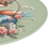 フローラキツネ入りカゴと花 カッティングボード (角)