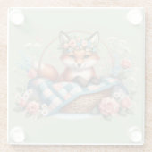 フローラキツネ入りカゴと花 ガラスコースター (裏面)