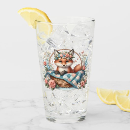 フローラキツネ入りカゴと花 タンブラーグラス (アイス正面)
