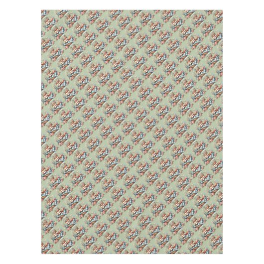 フローラキツネ入りカゴと花 テーブルクロス (正面)