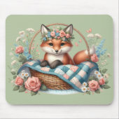 フローラキツネ入りカゴと花 マウスパッド (正面)