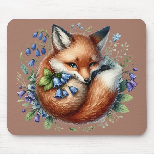 フローラキツネ植物木版画 マウスパッド (正面)