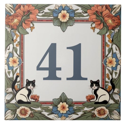 フローラキャッツカスタムハウスナンバープレート標識 タイル (正面)