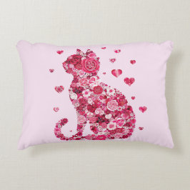 フローラキャットシルエットアートフォキャンバスプリントプリント アクセントクッション