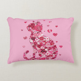 フローラキャットシルエットアートフォキャンバスプリントプリント アクセントクッション