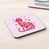 フローラキャットシルエットアートフォキャンバスプリントプリント コースター (左側)