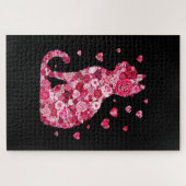 フローラキャットシルエットアートフォキャンバスプリントプリント ジグソーパズル (横)