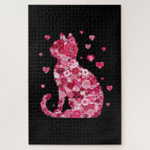 フローラキャットシルエットアートフォキャンバスプリントプリント