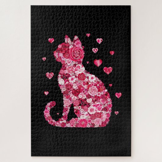 フローラキャットシルエットアートフォキャンバスプリントプリント ジグソーパズル (縦)