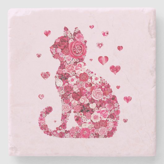 フローラキャットシルエットアートフォキャンバスプリントプリント ストーンコースター (正面)