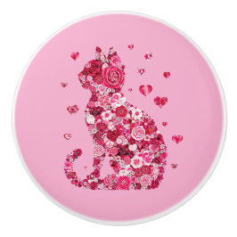 フローラキャットシルエットアートフォキャンバスプリントプリント セラミックノブ