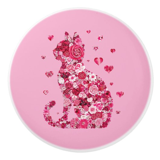 フローラキャットシルエットアートフォキャンバスプリントプリント セラミックノブ (正面)