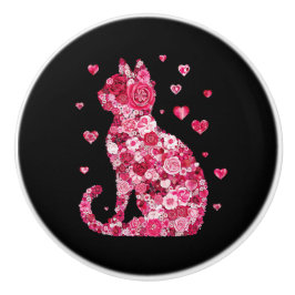 フローラキャットシルエットアートフォキャンバスプリントプリント セラミックノブ