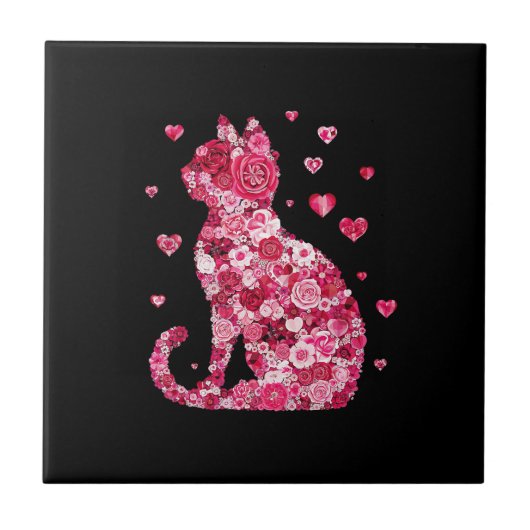 フローラキャットシルエットアートフォキャンバスプリントプリント タイル (正面)