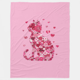 フローラキャットシルエットアートフォキャンバスプリントプリント フリースブランケット