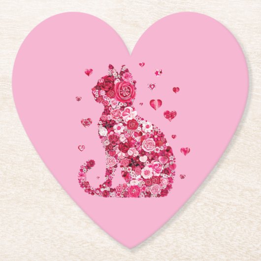 フローラキャットシルエットアートフォキャンバスプリントプリント ペーパーコースター (正面)