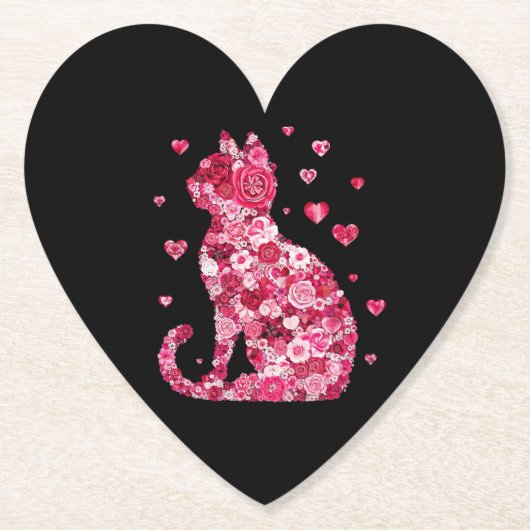 フローラキャットシルエットアートフォキャンバスプリントプリント ペーパーコースター (正面)