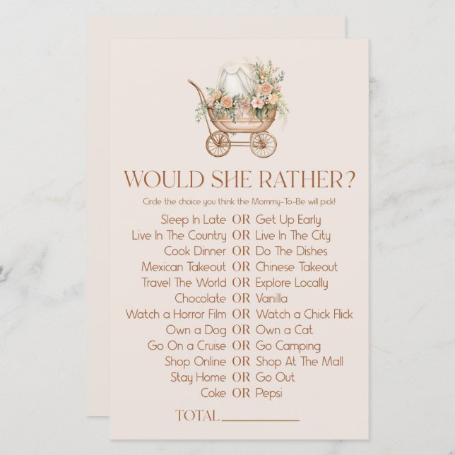 フローラキャリッジは彼女はむしろ赤ちゃんシャワーのゲーム (正面/裏面)