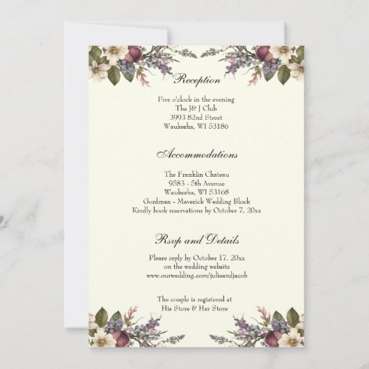 フローラキリスト教クロス結婚のリングや輪 招待状 (裏面)