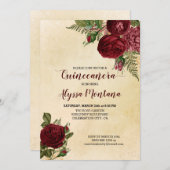 フローラキンセアニェラブルガンディレッドローゼズオンヴィンテージ 招待状 (正面/裏面)