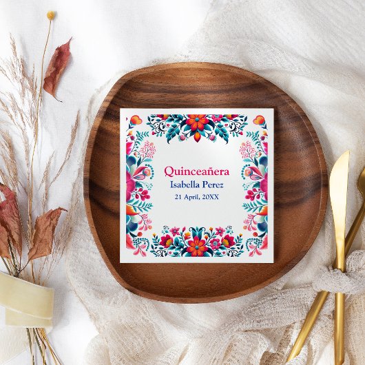 フローラキンセアニェラホワイトメキシコフィエスタ誕生日 スタンダードランチョンナプキン