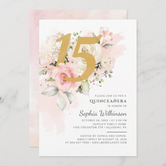 フローラキンセアニェラボタニカル15誕生日 招待状 (正面/裏面)