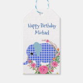 フローラギフトラベルブルーエレファントハッピーバースデー ギフトタグ (正面)