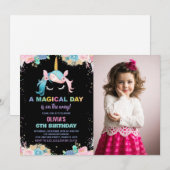 フローラギルターUnicorn誕生日招待状写真 招待状 (正面/裏面)