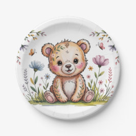 フローラクマ我々は赤ちゃんシャワーを待つことができる ペーパープレート