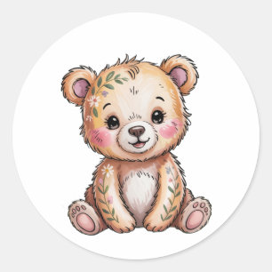 フローラクマ我々は赤ちゃんシャワーを待つことができる ラウンドシール