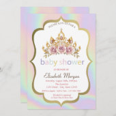 フローラクラウン、ホログラフィックベビーシャワー 招待状 (正面/裏面)