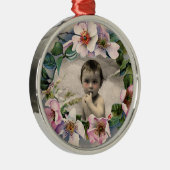 フローラクラウン、ワイルドバラベビーシャワー写真テンプレート メタルオーナメント (右)