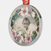 フローラクラウン、ワイルドバラベビーシャワー写真テンプレート メタルオーナメント (左)