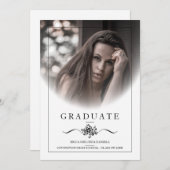 フローラクラシックシックタイポグラフィ写真卒業 招待状 (正面/裏面)