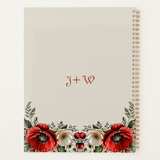 フローラクラシックシックBurguandyポピーアイボリー結婚ズ プランナー手帳 (裏面)